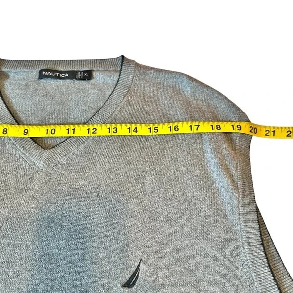 Nautica Navtech Sweater Vest XL Gray V-Neck Cashmere Blend Logo Ribbed Hem - Picture 7 of 11